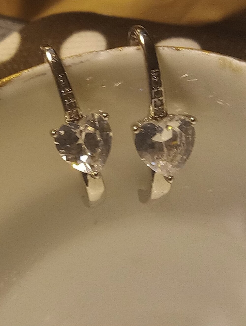 Classic Sterling Silver Heart Crystal Drop Earrings
